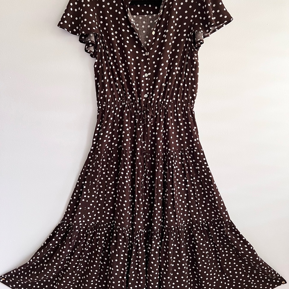 CHAPS Pretty woman dress brown polka dots S